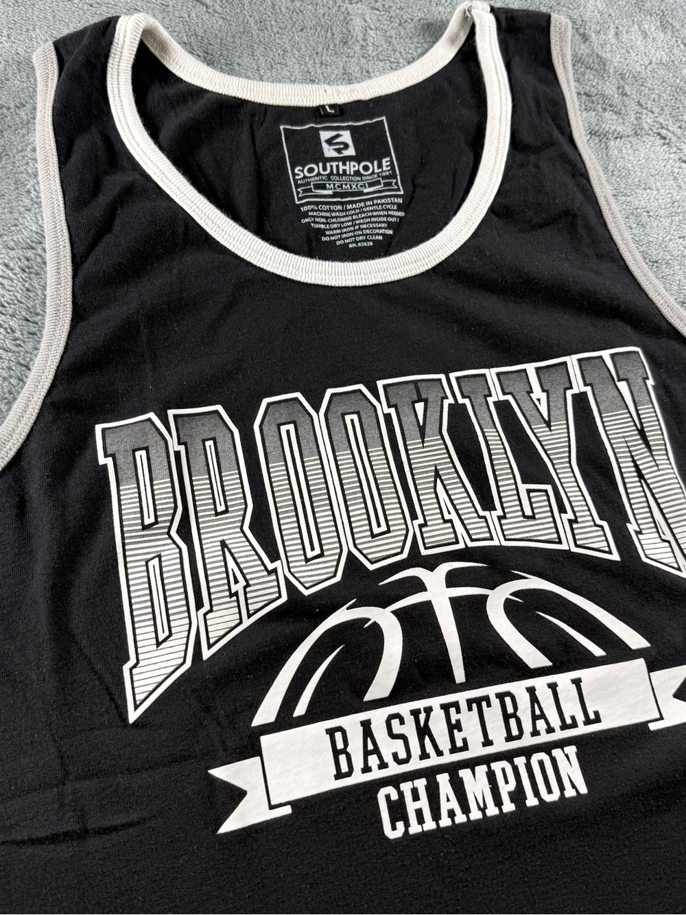 South Pole Kids Black Tank Top with White Trim and Brooklyn Basketball Graphic